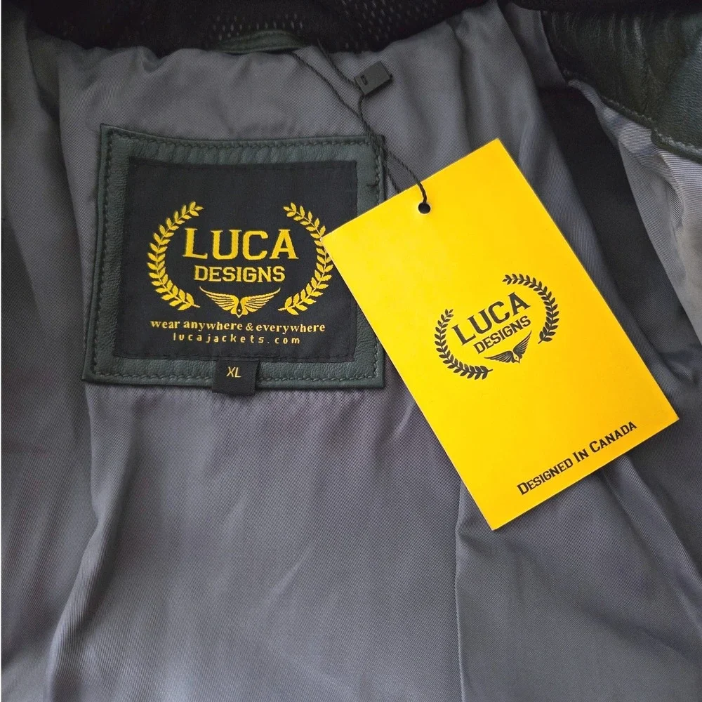 Luca Designs Green Armor Leather Hooded Jacket Mens XL Lambskin Moto Coat